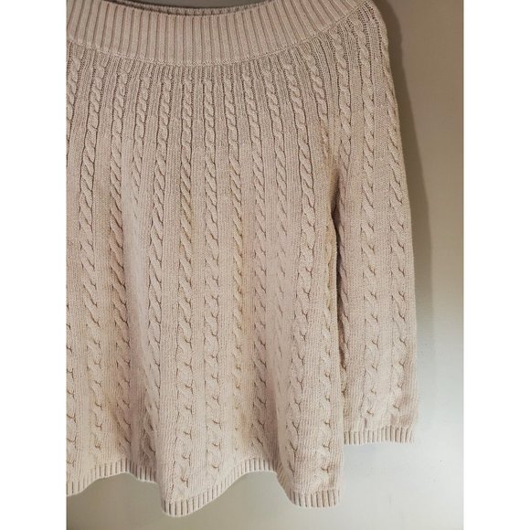 Talbots Tan Cable Knit 100% Cotton Wide Neckline Size XL - Picture 2 of 9